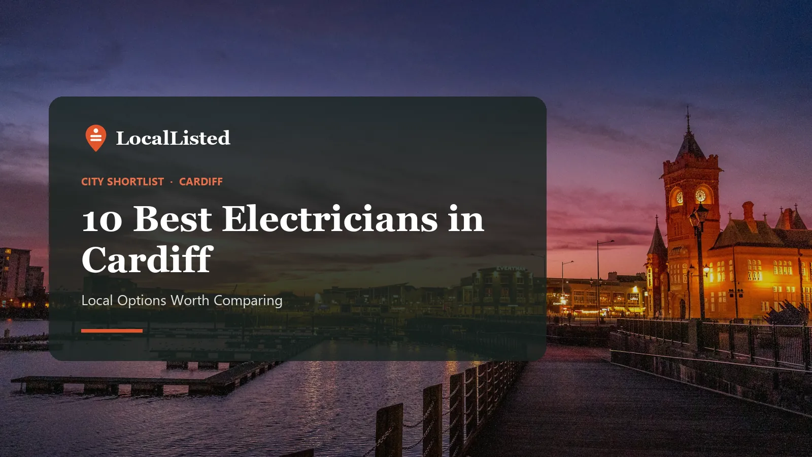 Electricians in Cardiff. Photo: the Cardiff Bay waterfront at sunset.