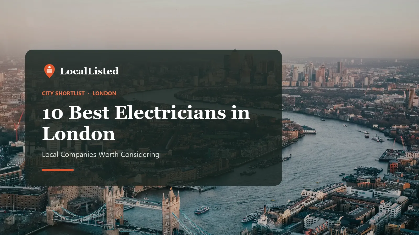 Electricians in London. Photo: an aerial view of the London skyline and the River Thames.