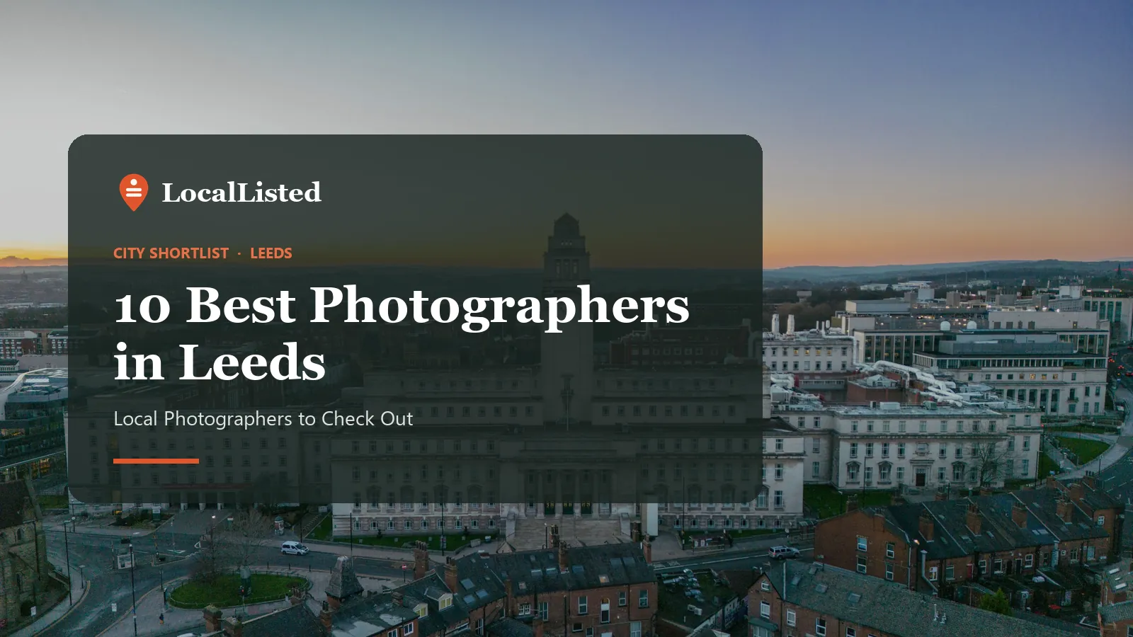 Photographers in Leeds. Photo: an aerial view of Leeds city centre and its clock tower.