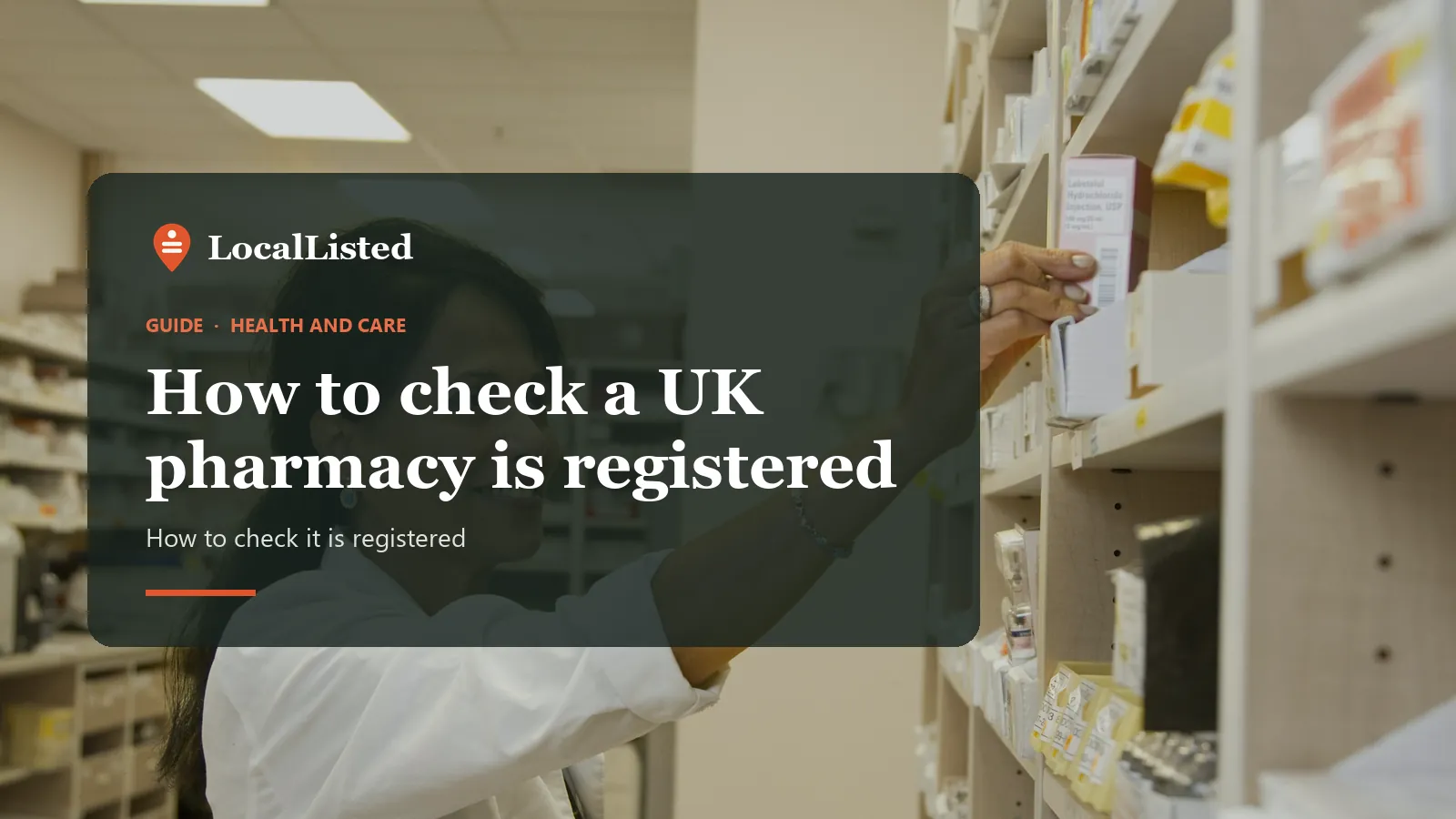 How to check a UK pharmacy is registered. Photo: a pharmacist reaching for medicine on a pharmacy shelf.